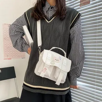 Beary Cute: Kawaii Embroidered Satchel Bag - Kawaii Bags