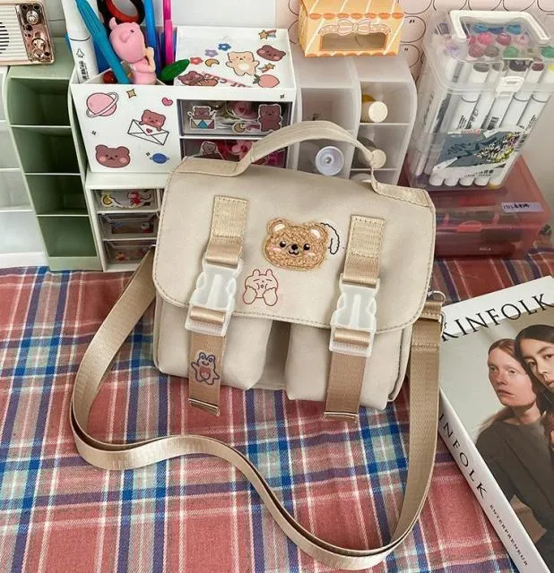 Beary Cute: Kawaii Embroidered Satchel Bag - Kawaii Bags