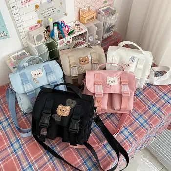 Beary Cute: Kawaii Embroidered Satchel Bag - Kawaii Bags
