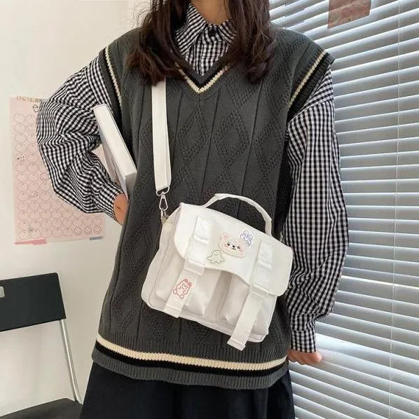 Beary Cute: Kawaii Embroidered Satchel Bag - Kawaii Bags