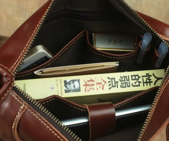 Casual Leather Brown Mens Vintage 10inch Side Bag Messenger Bag Shoulder Bags For Men