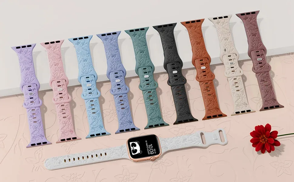 Floral Engraved Strap For Apple Watch Band 40mm 44mm