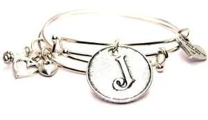 Initial J Circle Expandable Bangle Bracelet Set