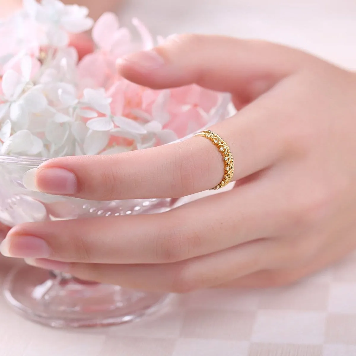 "Elsa" 14K Yellow Gold Princess Crown Ring with White CZ Stones