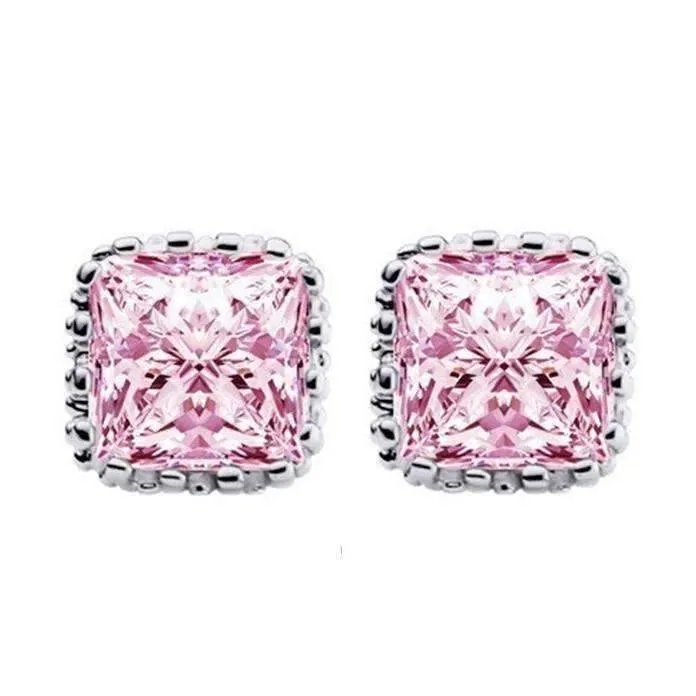 Royal Princess 6mm Cut Simulated White Or Pink Sapphire 14K Gold Plated Stud Earrings for Women