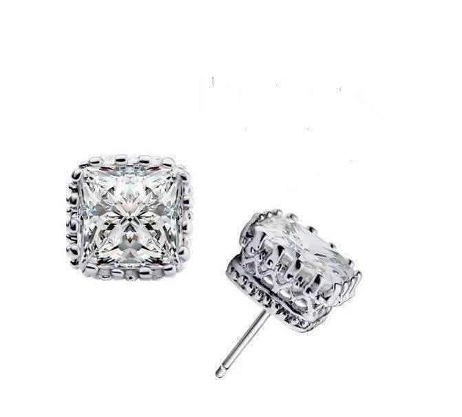 Royal Princess 7mm Cut Simulated White Or Pink Sapphire 14K Gold Plated Stud Earrings for Women