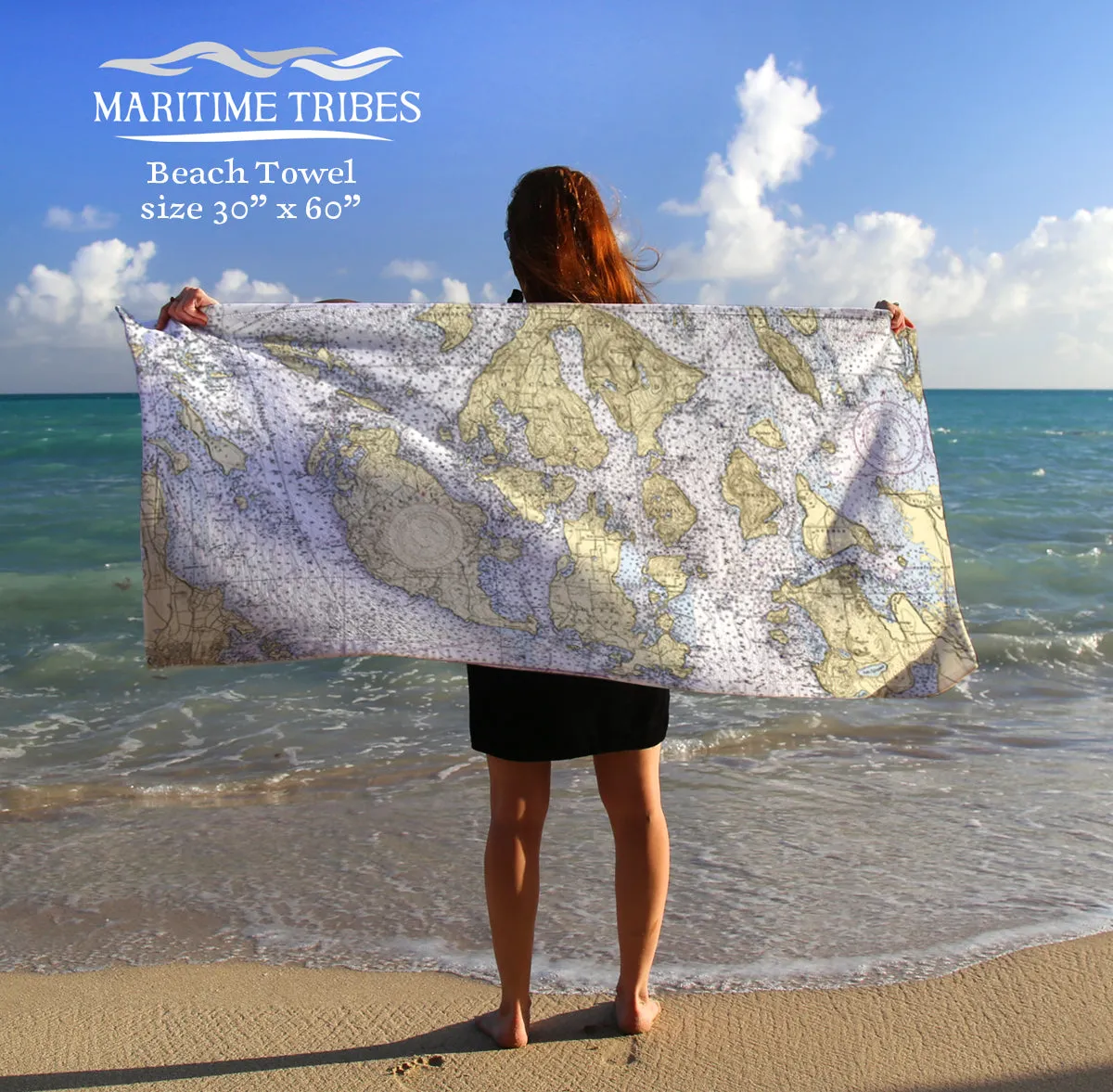 San Juan Islands, WA Nautical Chart Quick Dry Towel